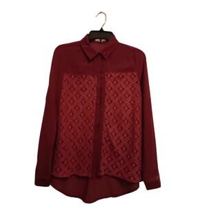 C'EST TOI Blouse, Women’s Size Small, Burgundy, Sheer, Button Up, EUC